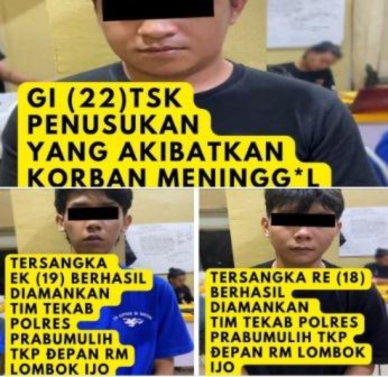 3 pelaku penganiayaan dan pembunuhan di Kota Prabumulih