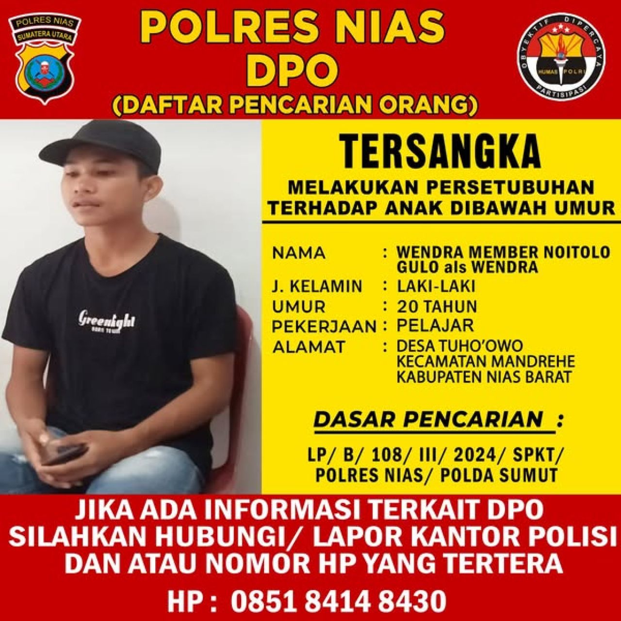 DPO Polres Nias di Kasus Pencabulan