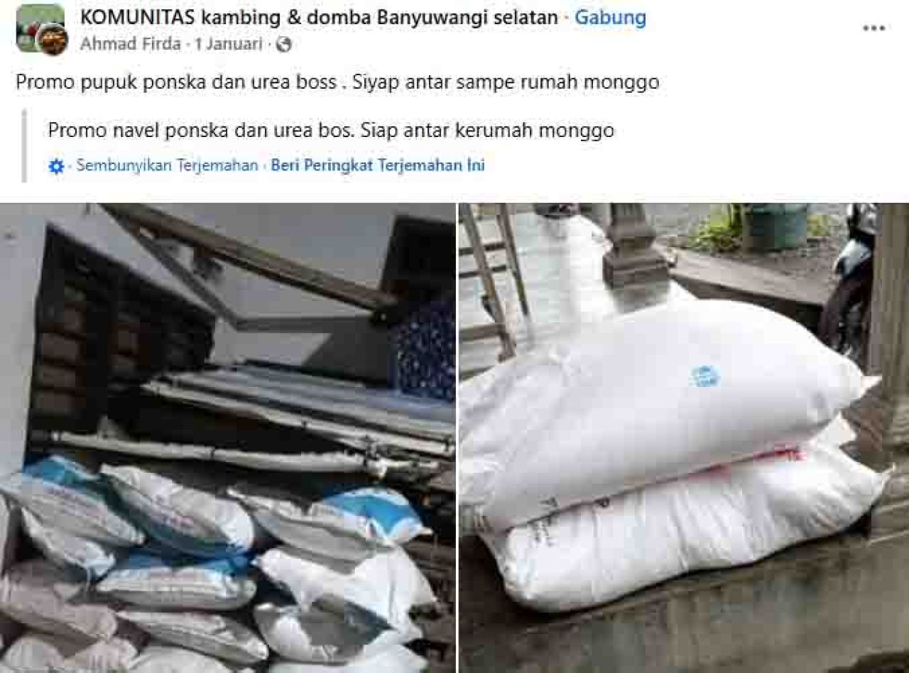 Akun Facebook Ahmad Firda menjual pupuk subsidi