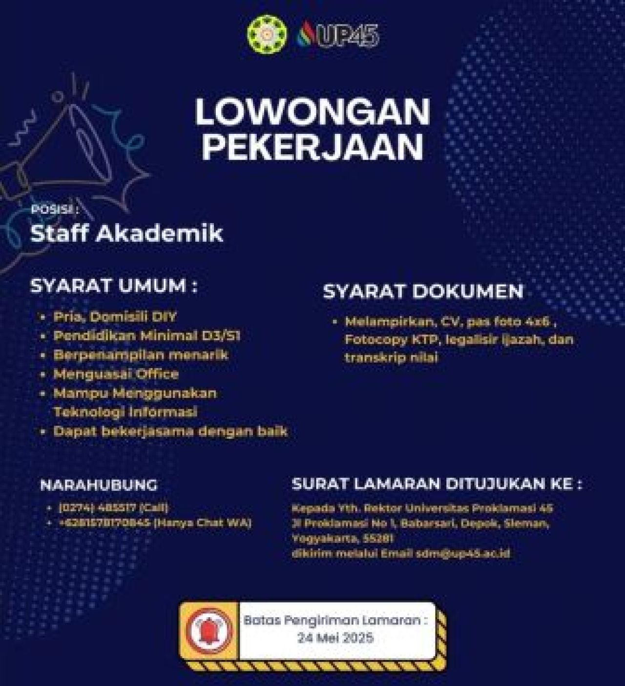 Lowongan Universitas Proklamasi 45 Yogyakarta