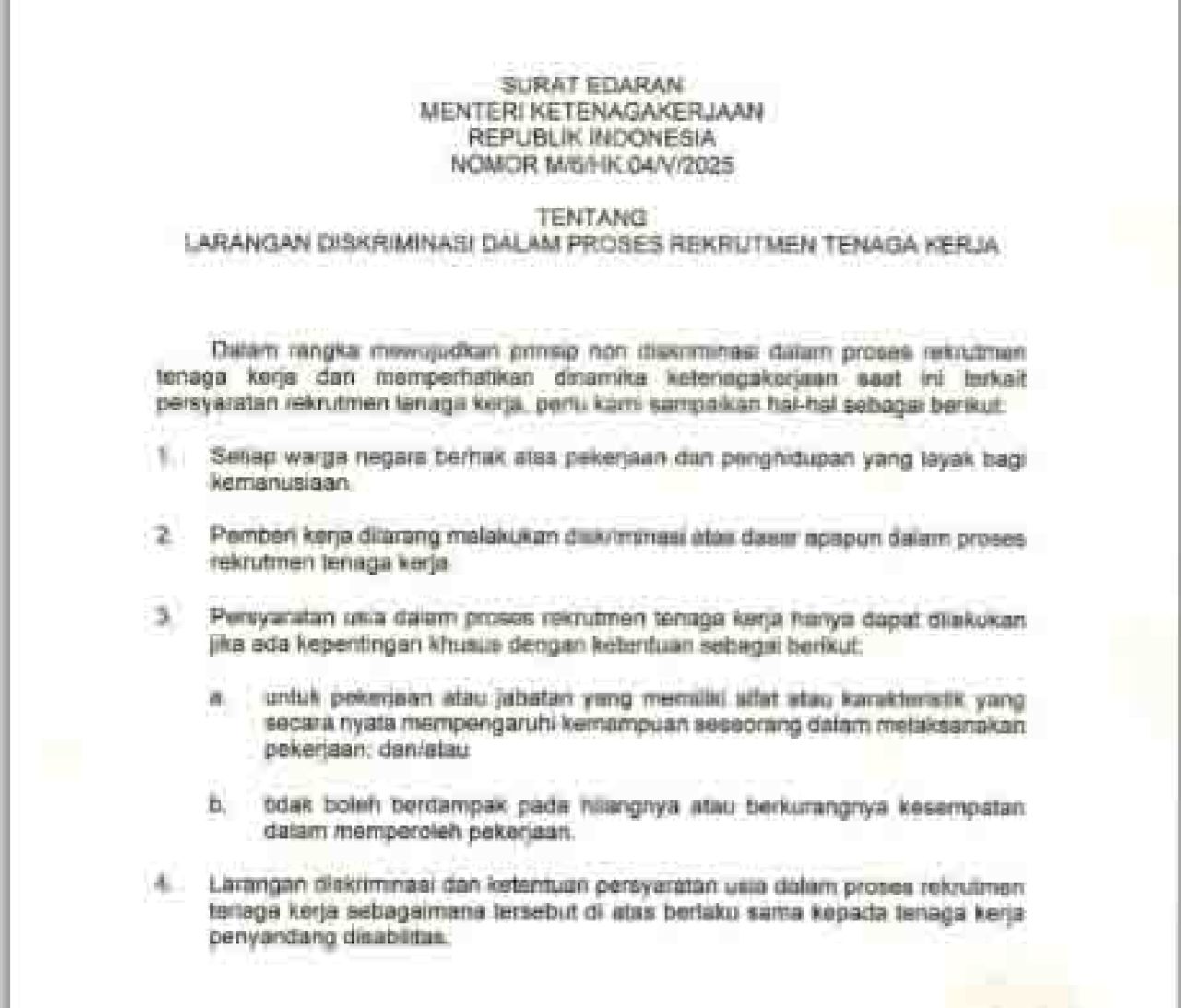 Surat Menteri Ketenagakerjaan