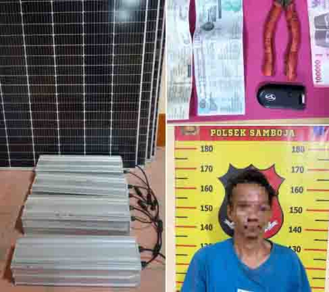 Pelaku pencurian panel surya dan barang buktinya