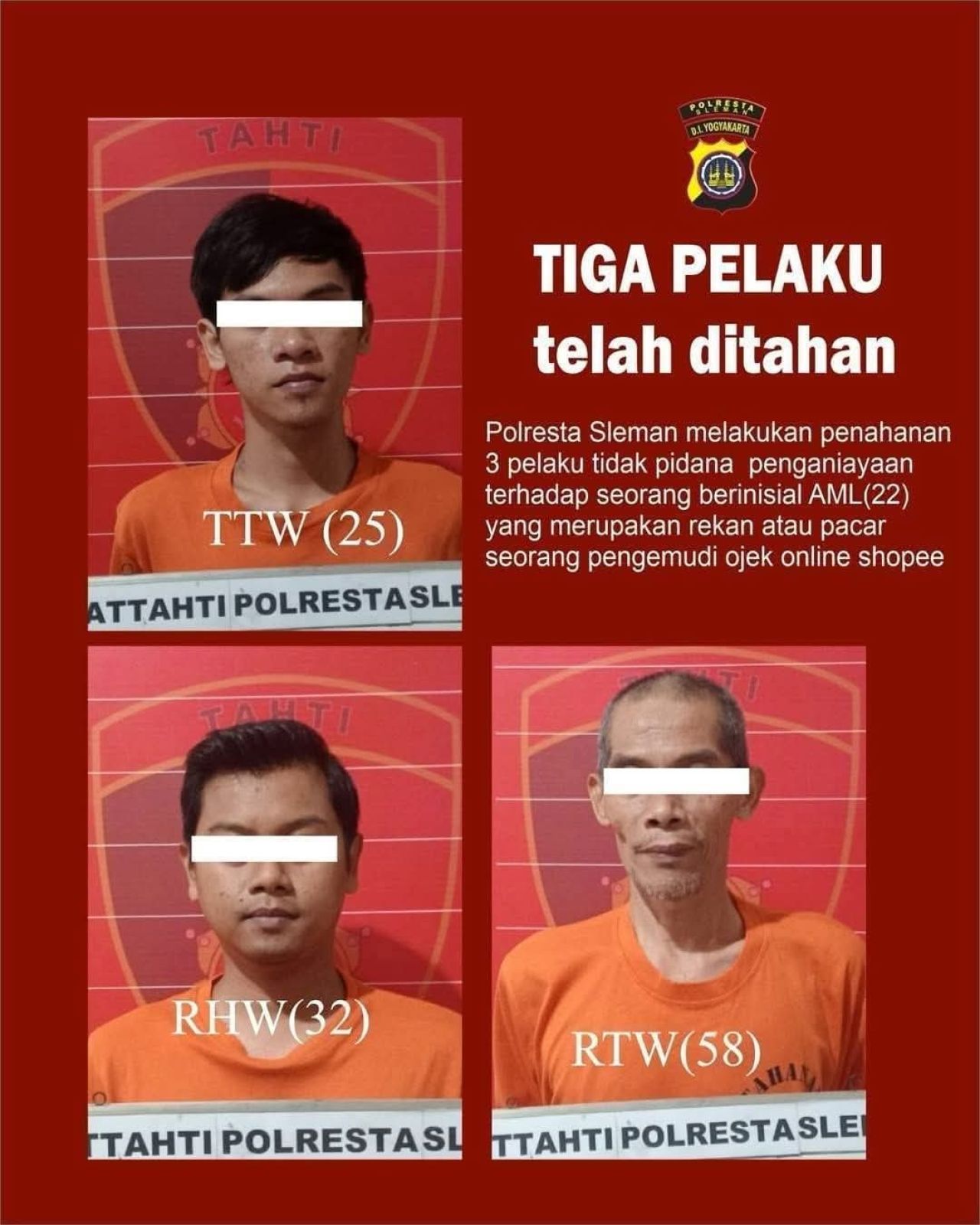 3 pelaku penganiayaan Driver ShoopeFood