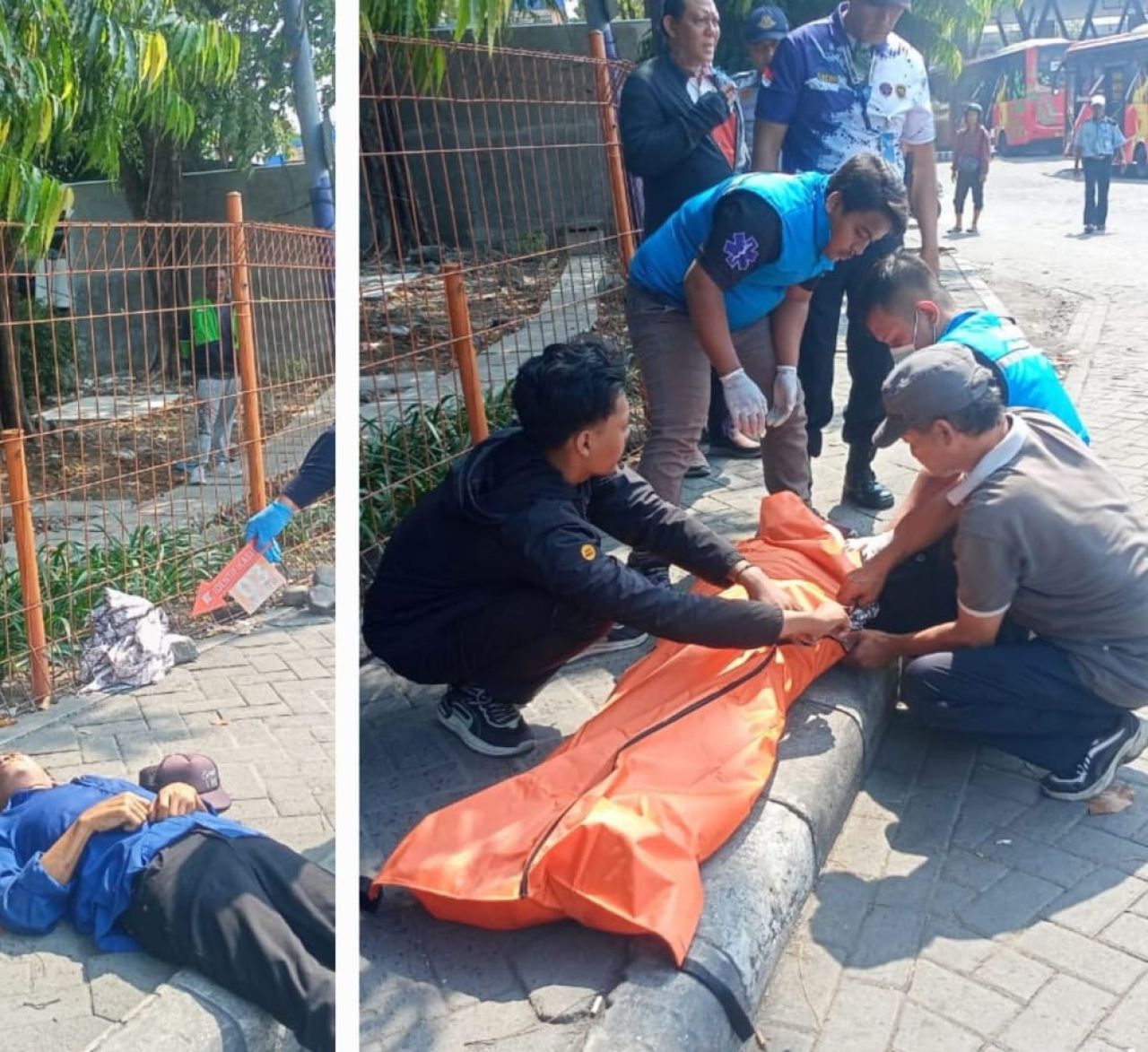 Petugas sedang evakuasi jenazah Subagya