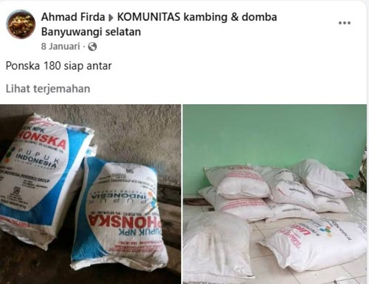 Akun Facebook Rifki Maiz Alhasani mempromosikan pupuk subsidi