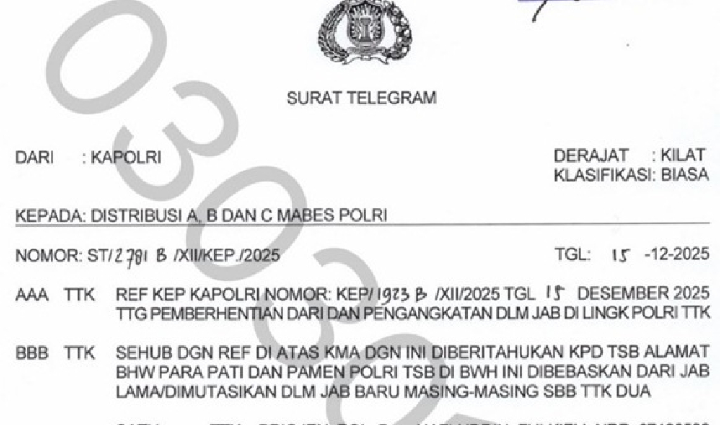 Surat Telegram mutasi oleh Kapolri