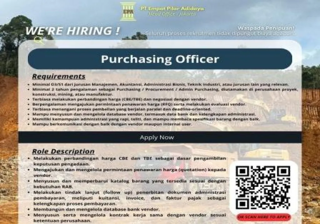 Lowongan Kerja Purchasing Officer di PT Empat Pilar Adidaya