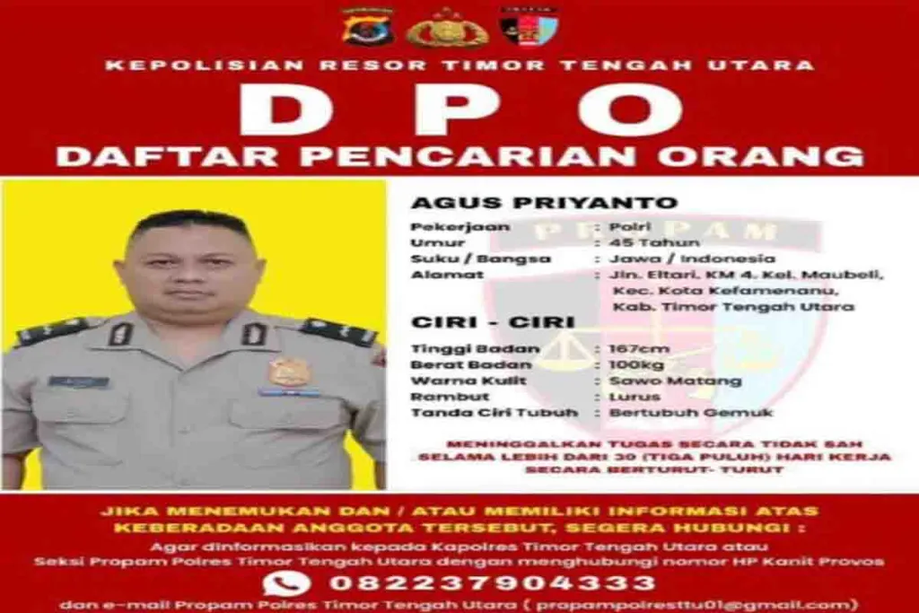 Agus Priyanto, Anggota Polres Timor Tengah Utara Jadi Buron
