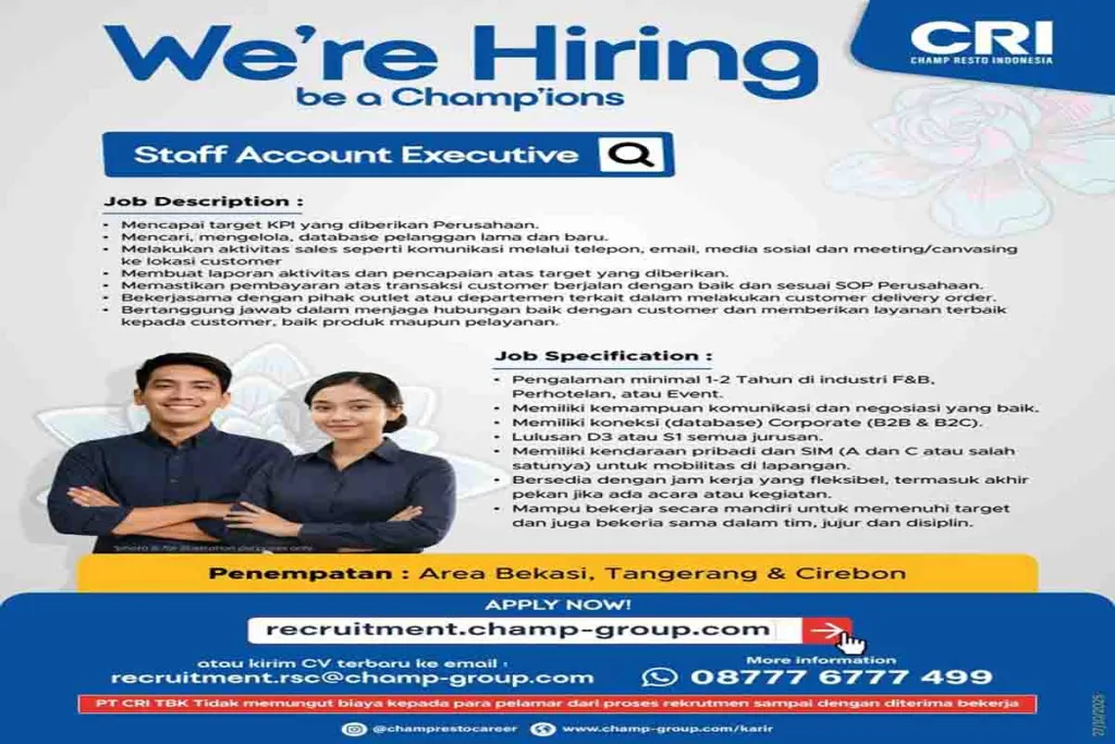Lowongan Staff Account Executive di PT Champ Resto Indonesia