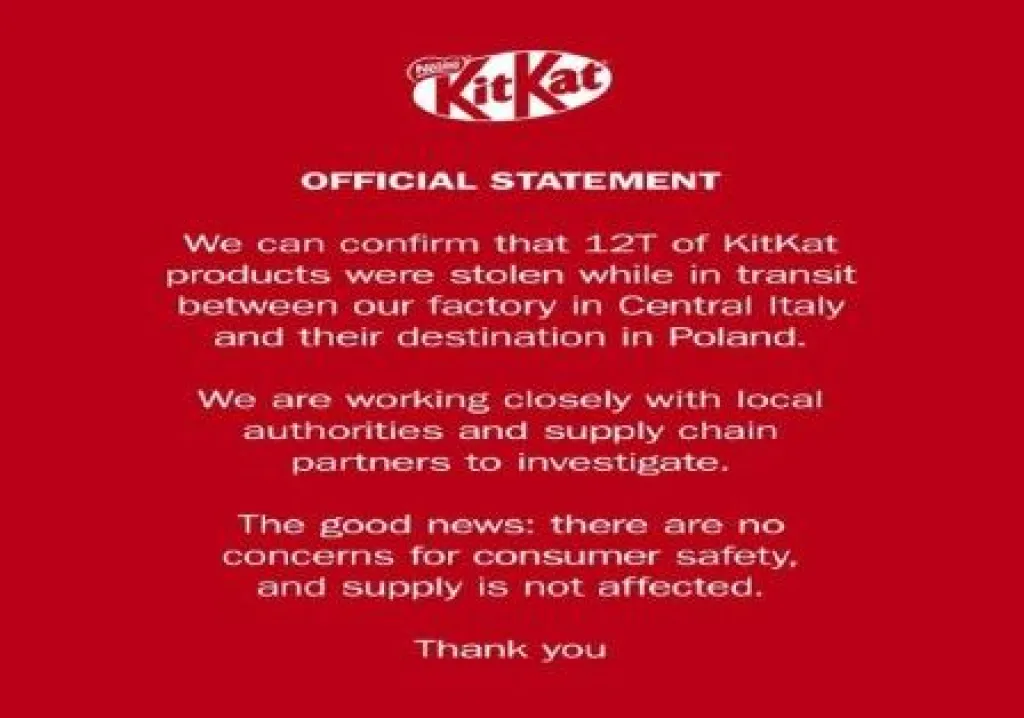 12 Ton Coklat KitKat Hilang Dicuri