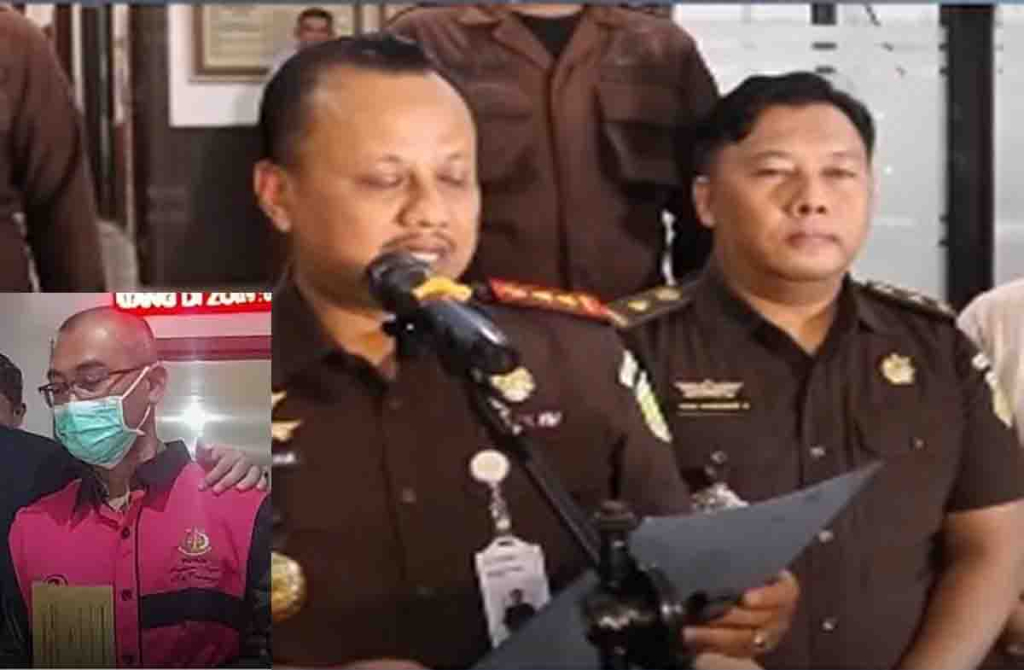 Kepala Kejari Kota Probolinggo saat konpers. Inzet : salah satu tersangka