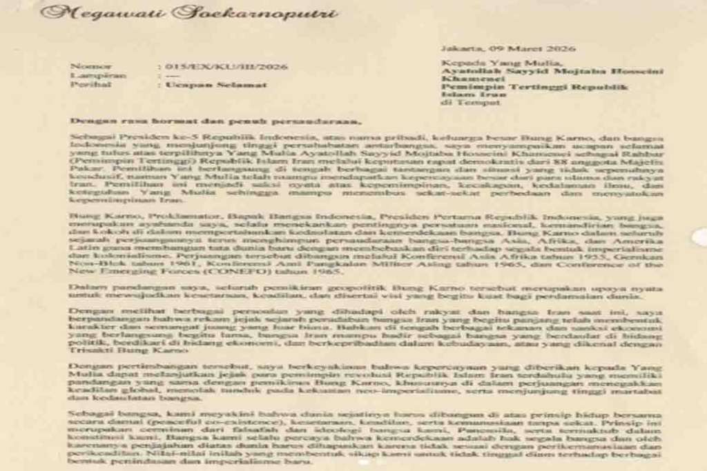 Isi Surat Presiden ke 5 Republik Indonesia,  Megawati Soekarnoputri