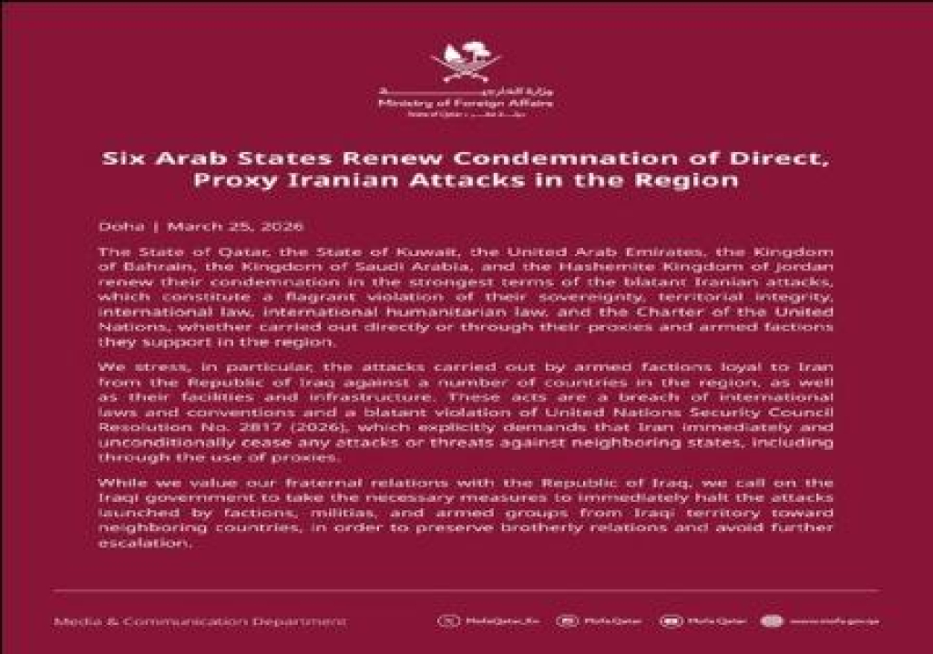Isi pernyataan enam negara Arab