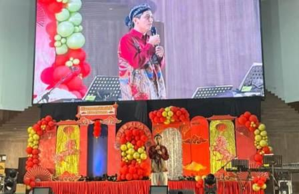 Alip Sugianto saat sambutan di perayaan tahun baru Imlek 2026 di Ponorogo