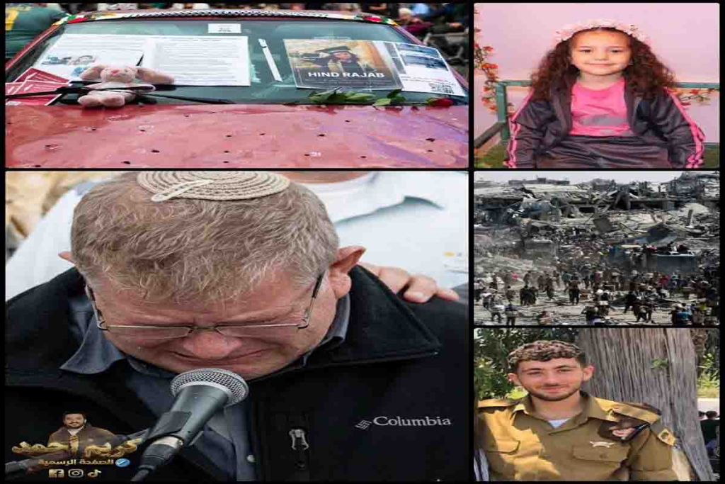 Yair Wolanski menangis saat pemakaman anaknya, Aviad. Inzet : Hind yang tewas dibunuh tentara Israel