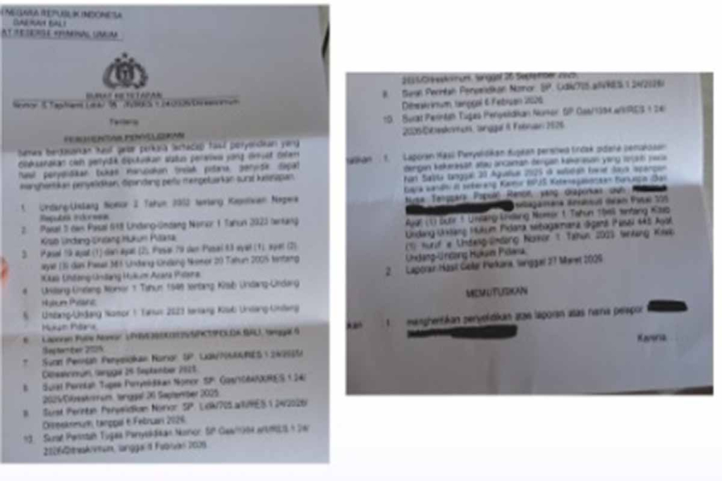 Surat penghentian penyelidikan dari Ditreskrimum Polda Bali