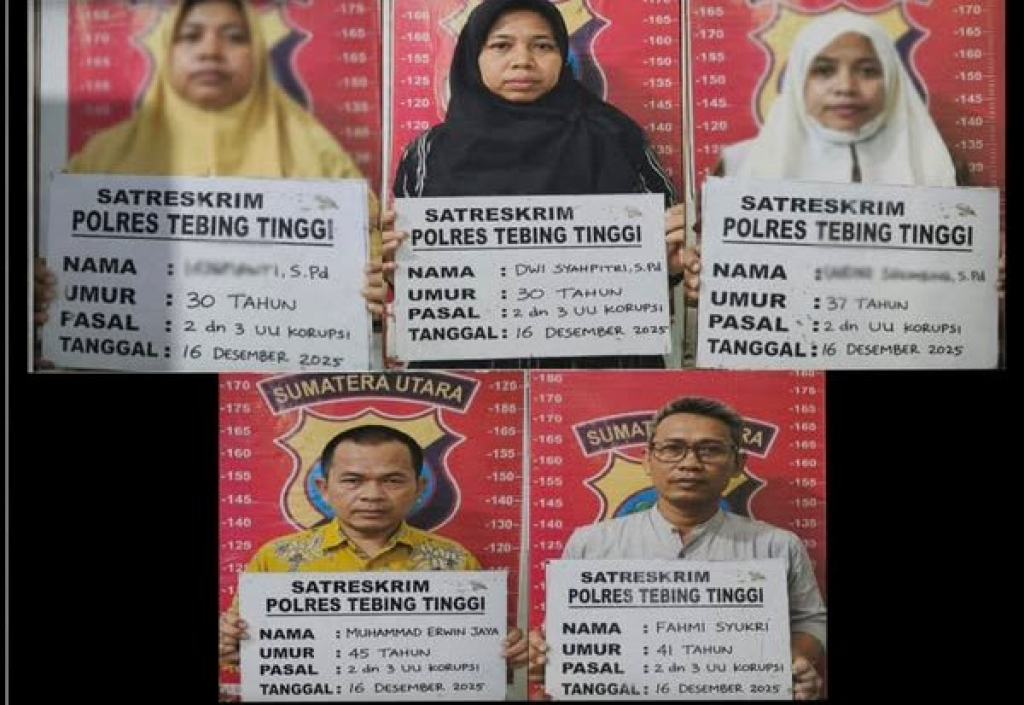 5 tersangka kasus dugaan korupsi dana BOS SMK Kesehatan Ganda Husada