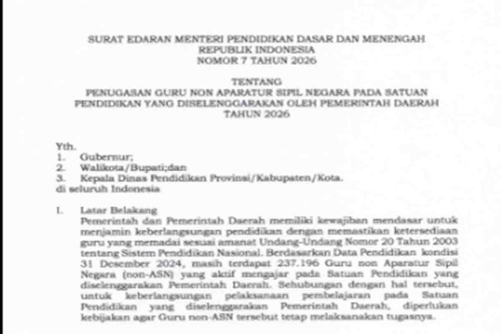 SE Menteri Pendidikan Dasar dan Menengah (Mendikdasmen) Nomor 7 Tahun 2026