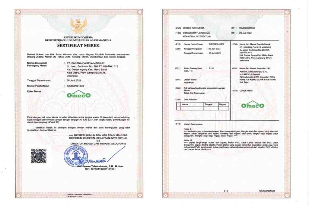 Sertifikat merk OMECO