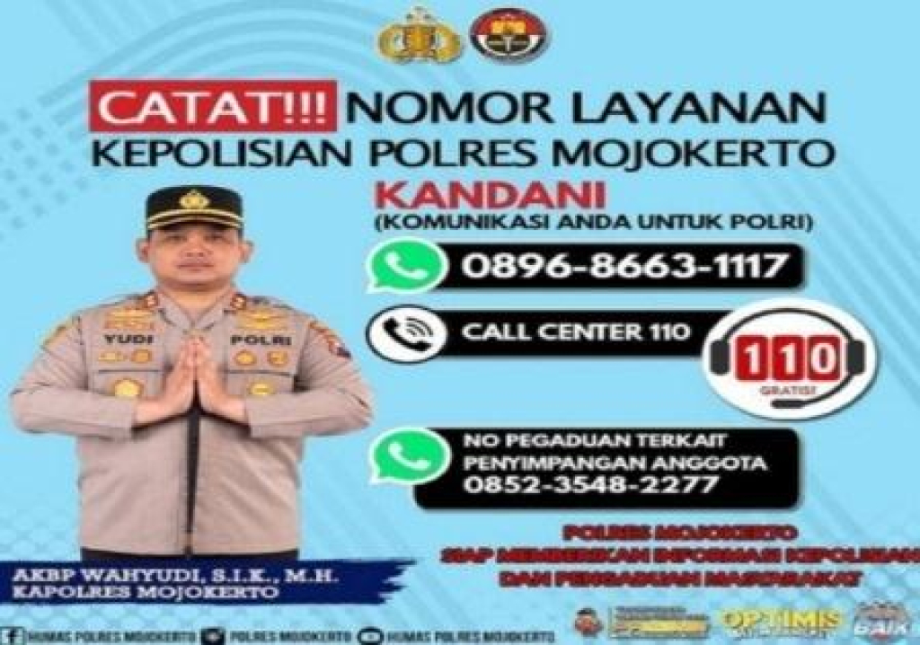 Nomor layanan pengaduan Polres Mojokerto