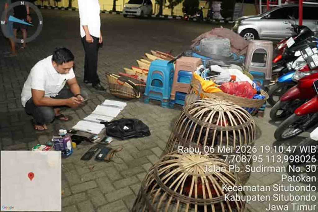 Barang bukti perlengkapan sabung ayam yang diamankan Polres Situbondo