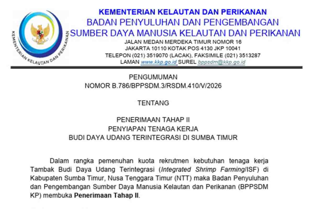 Rekrutmet Badan Penyuluhan dan Pengembangan Sumber Daya Manusia Kelautan dan Perikanan