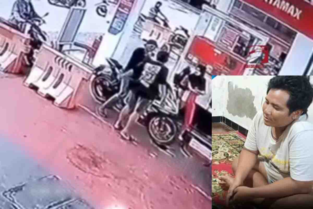 Rekaman CCTV penganiayaan di SPBU Sembayat. Inzet : Rio Rohman Rosyidi