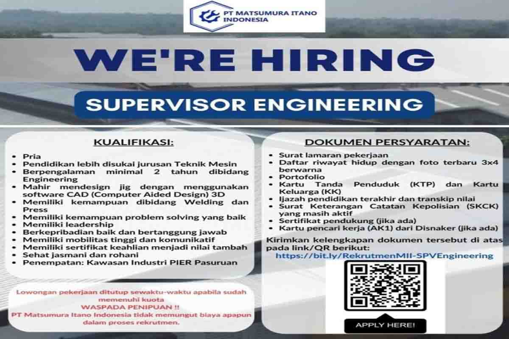 Lowongan kerja PT Matsumura Itano Indonesia