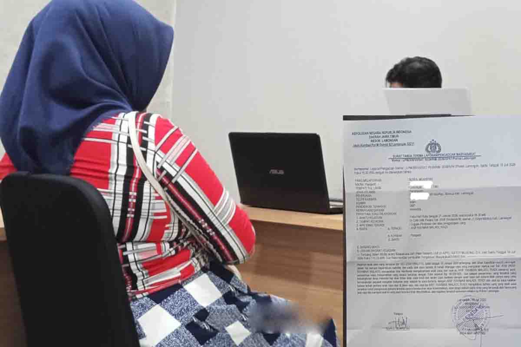 Nurul Muarifah saat laporan di SPKT Polres Lamongan