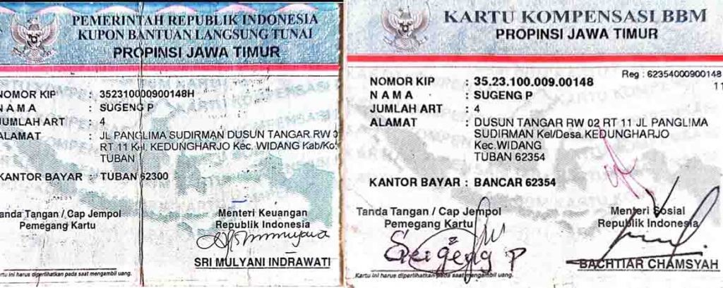 Kartu yang dimiliki Sugeng Purnomo