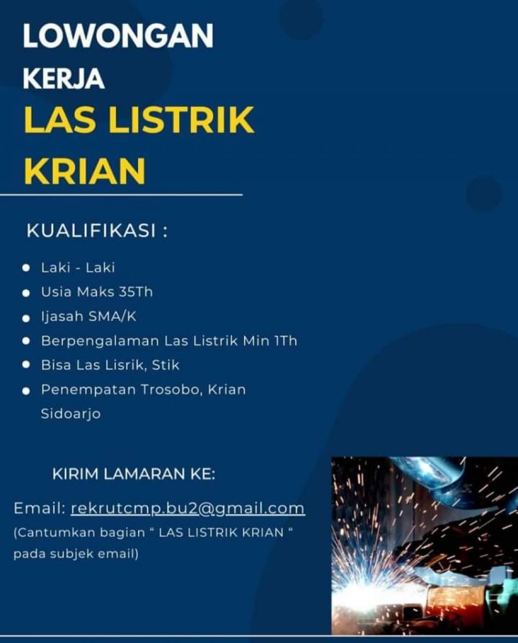 Lowongan Kerja Las Listrik Krian