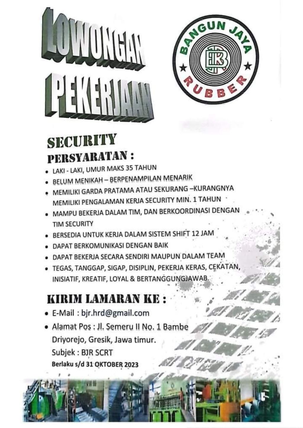 Lowongan Security di Bangun Jaya Rubber