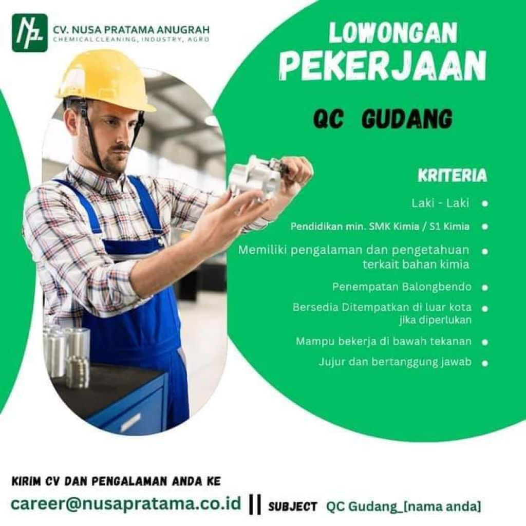 CV Nusa Pratama Anugrah Buka Lowongan Sebagai QC Gudang