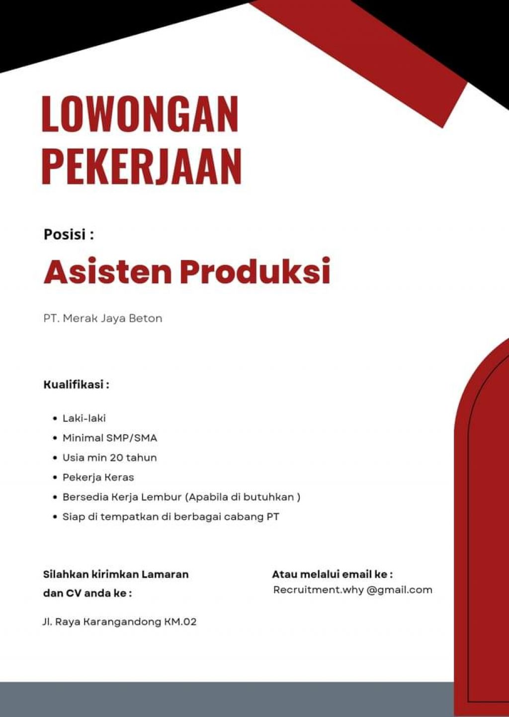 Lowongan kerja PT Merak Jaya Beton