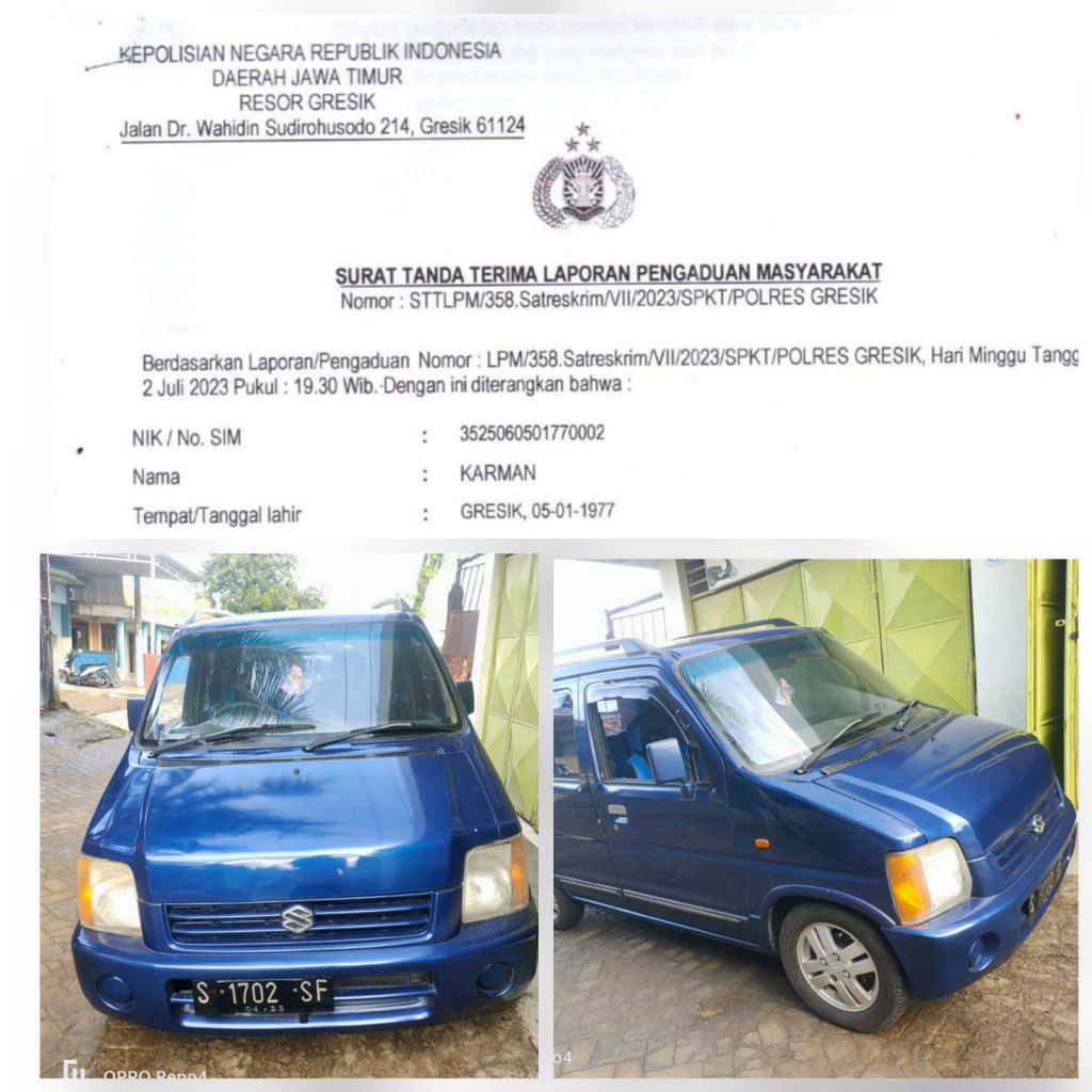 Tanda bukti lapor dan unit mobilnya