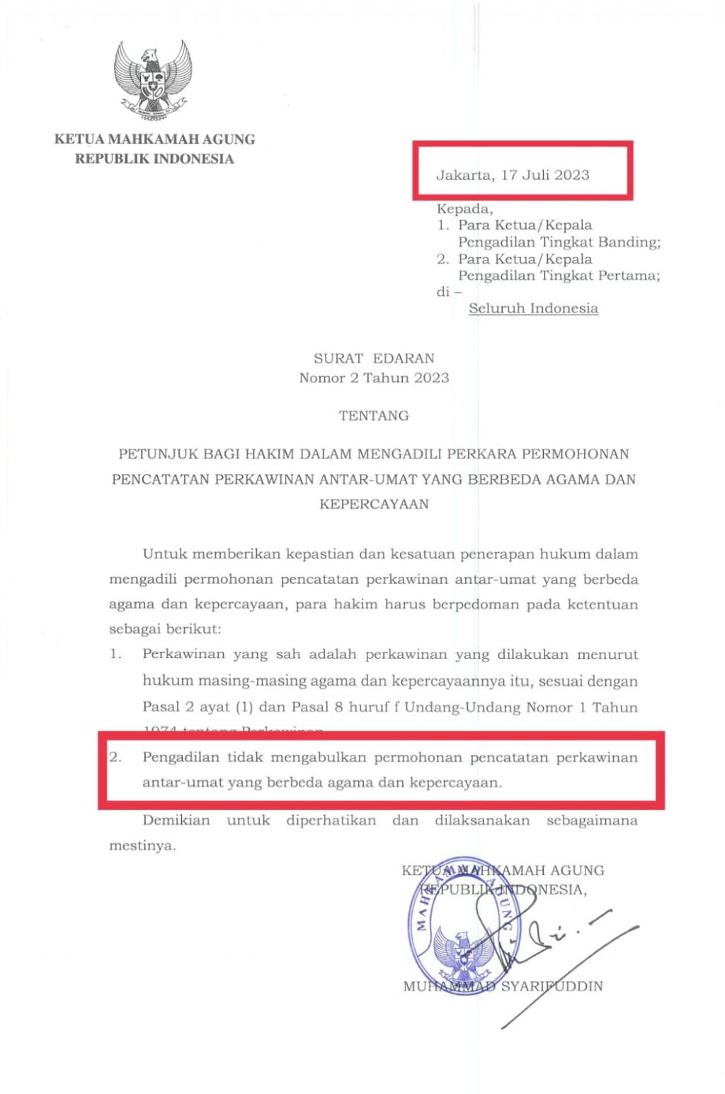 Surat Edaran Mahmakah Agung RI
