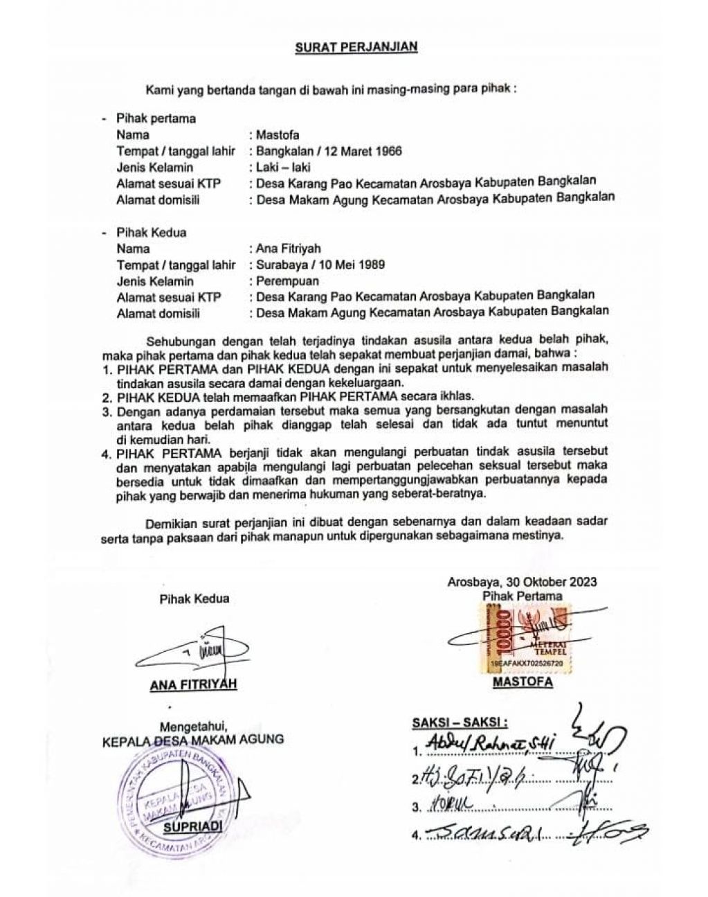 Surat pernyataan damai