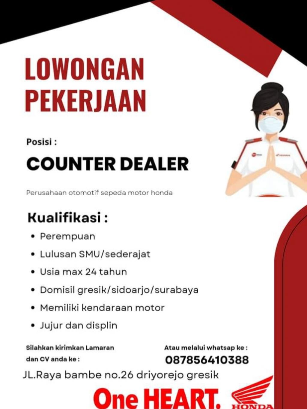Lowongan kerja dealer Honda di Bambe