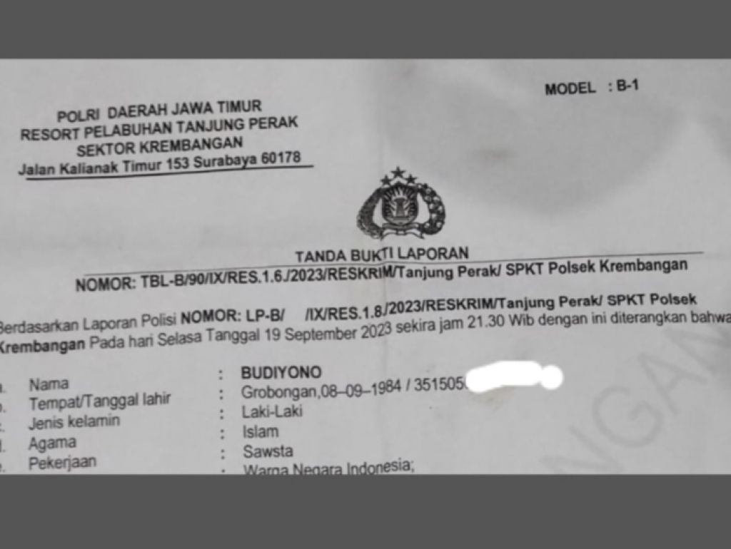 Laporan Polisi Budiyono