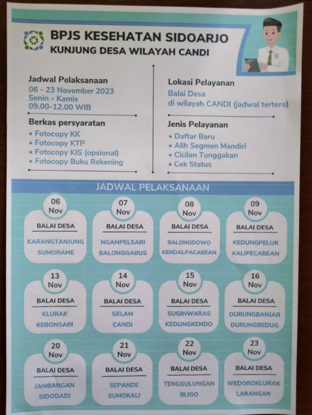 Jadwal layanan BPJS Kesehatan di desa wilayah Kecamatan Candi