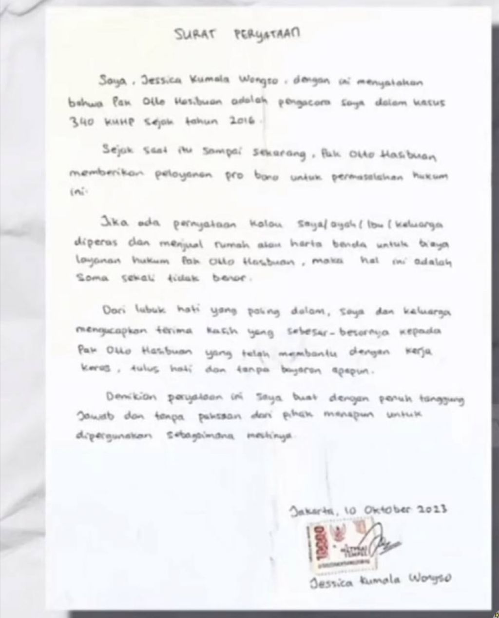 Surat Jessica Kumala Wongso