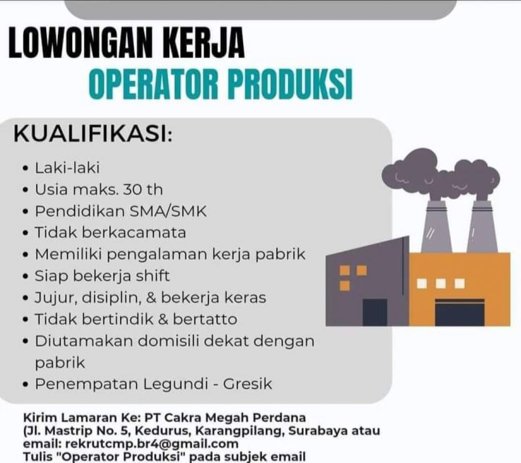 Lowongan kerja PT Cakra Megah Perdana