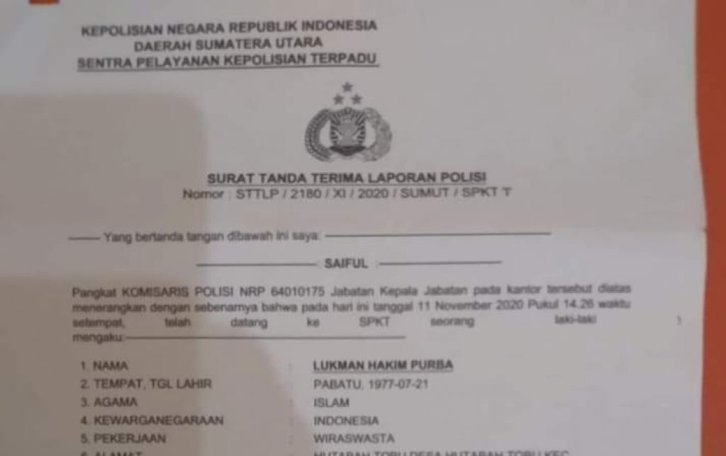 Bukti laporan Lukman Hakim Purba