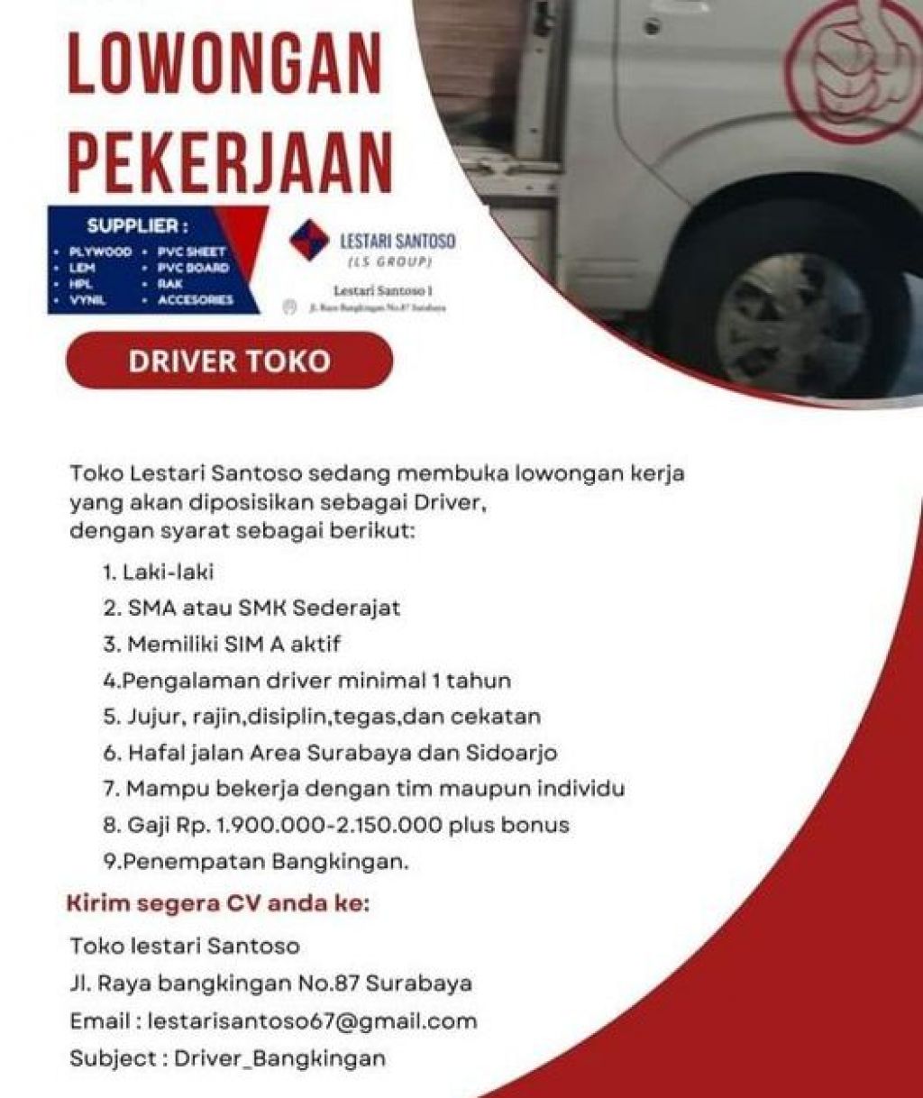 Lowongan kerja Toko Lestari Santoso