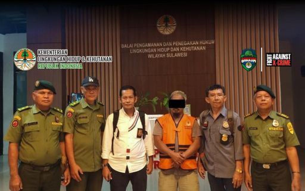 Gakkum KLHK mengamankan seorang makelar kayu ilegal berinisial TN (pakai rompi)