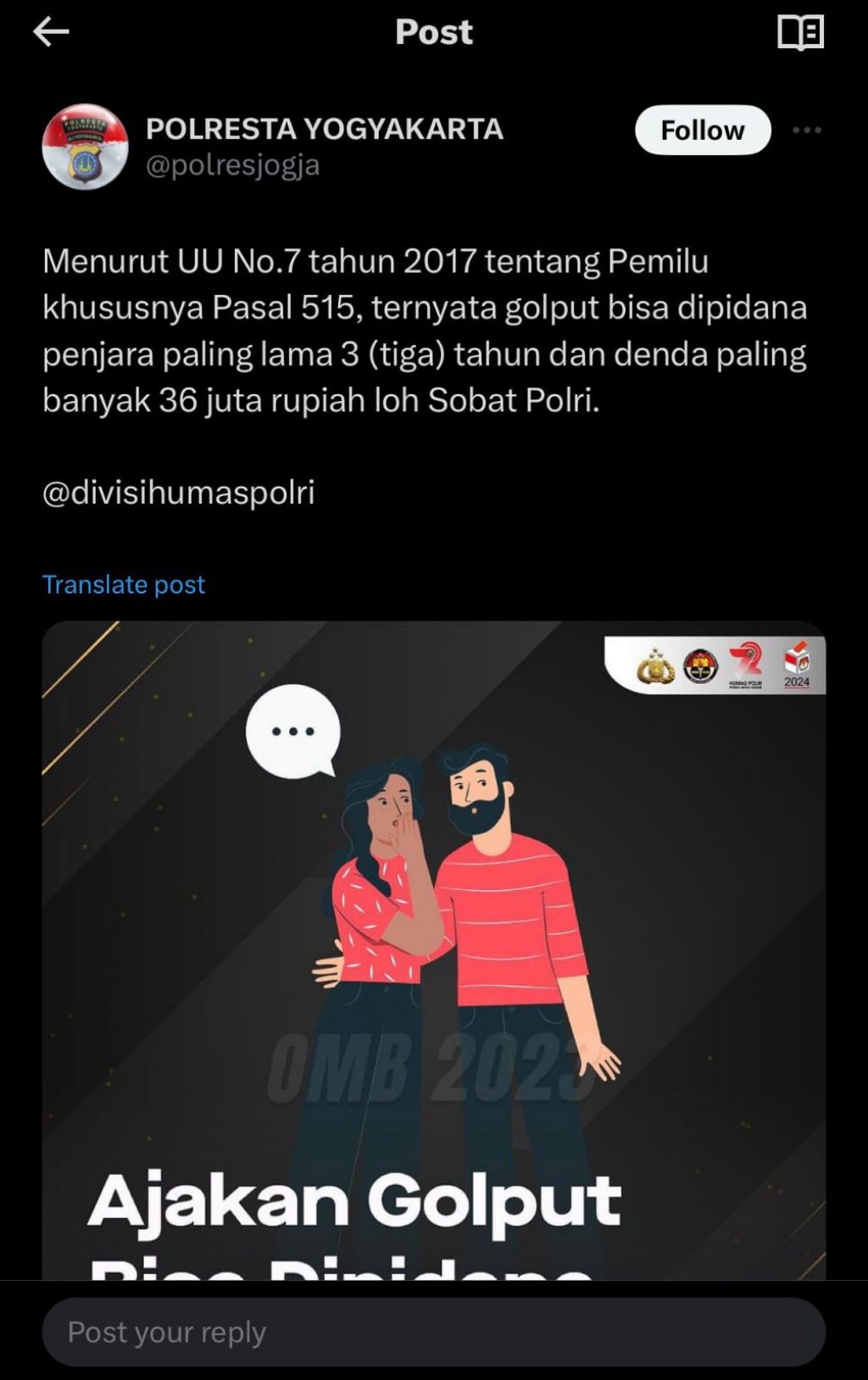 Akun X Polresta Yogyakarta