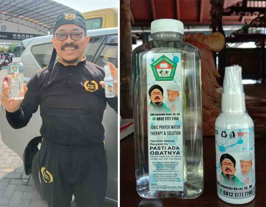 KHR Zainuddin Husni menunjukkan produk Ionic Prayer Water Therapy and Solution