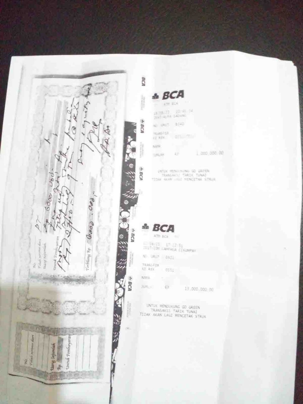 Bukti uang jaminan yang ditranfer dan diserahkan kepada AK