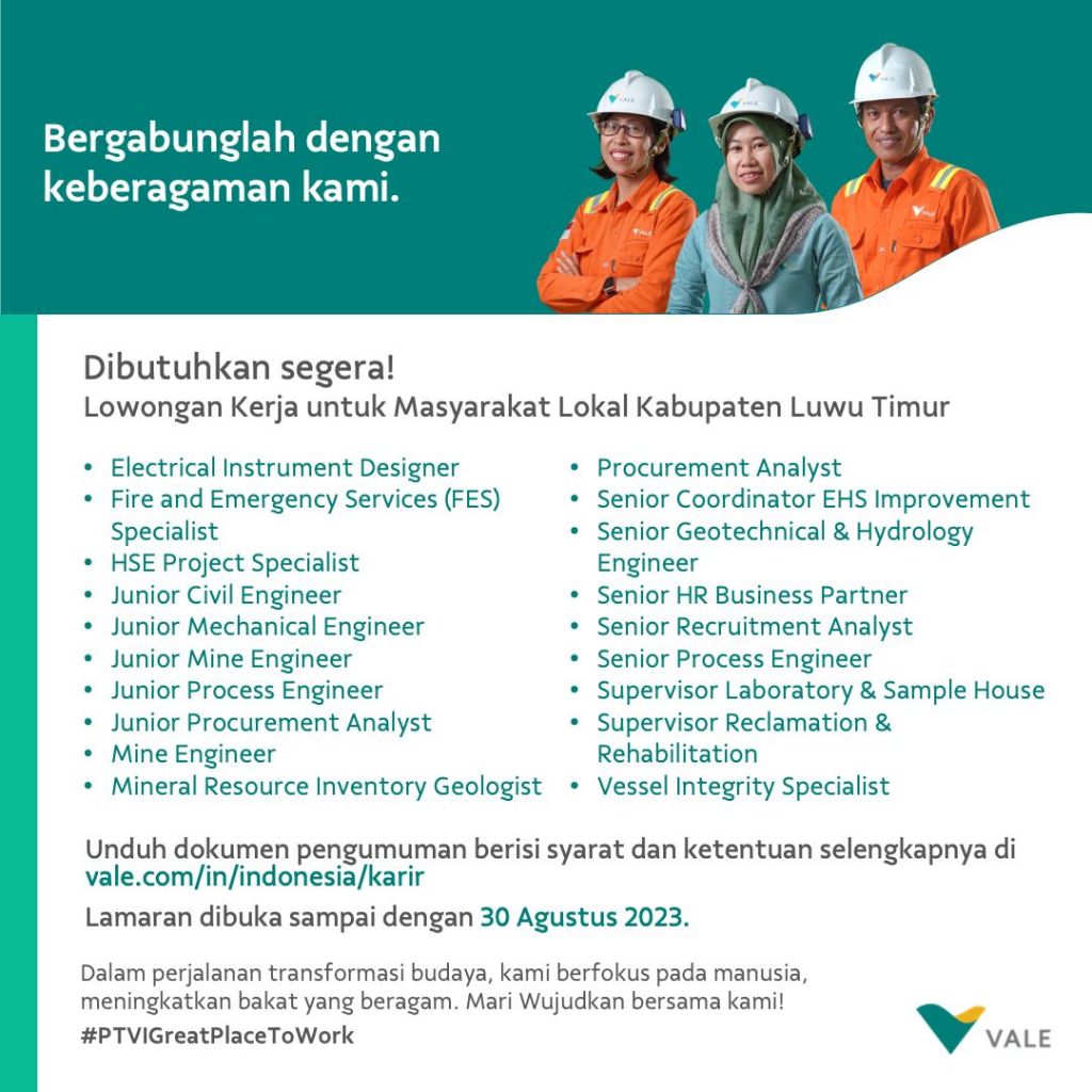 Lowongan kerja PT Vale Indonesia
